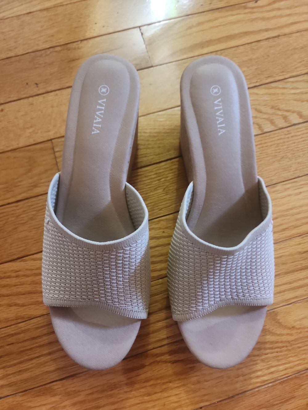 Vivaia Stacey Women's Beige Knit Wedge Slio-On Slide Sandals